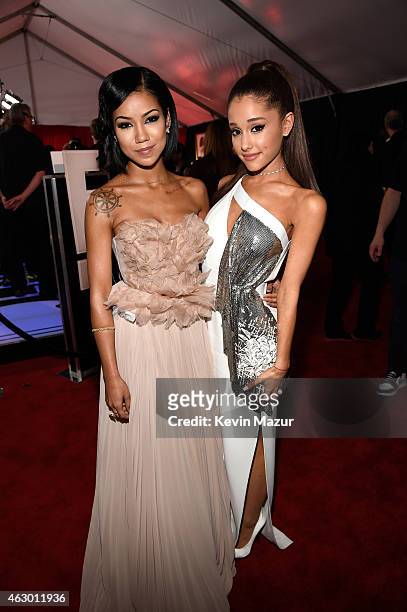 Jhene Aiko and Ariana Grande attend The 57th Annual GRAMMY Awards at the STAPLES Center on February 8, 2015 in Los Angeles, California.