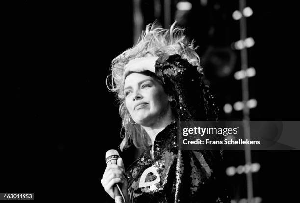 Kim Wilde, vocal, performs at the Goffert in Nijmegen, the Netherlands on 17th August 1990.