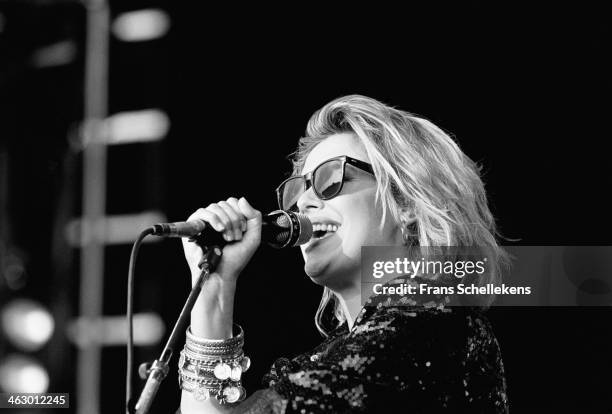 Kim Wilde, vocal, performs at the Goffert in Nijmegen, the Netherlands on 17th August 1990.