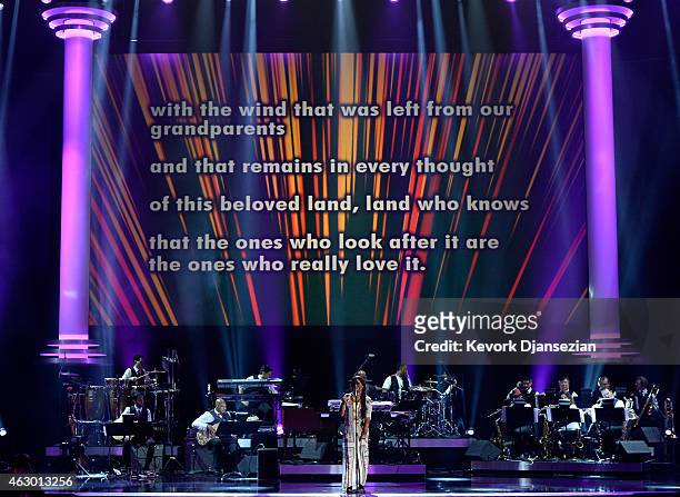 Ana Tijoux performs onstage during the The 57th Annual GRAMMY Awards Premiere Ceremony at Nokia Theatre L.A. Live on February 8, 2015 in Los Angeles,...