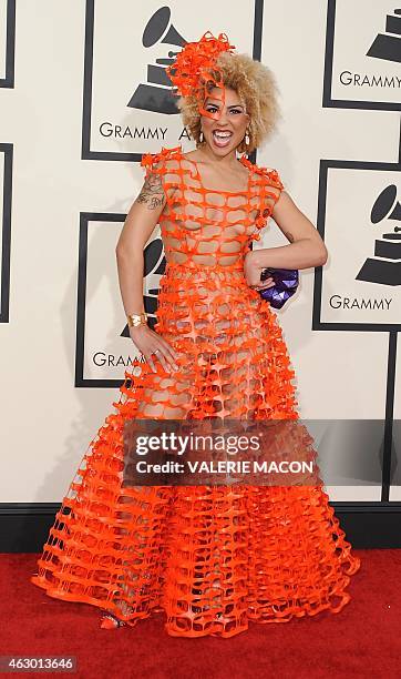 Joy Villa arrives on the red carpet for the 57th Annual Grammy Awards in Los Angeles February 8, 2015. AFP PHOTO/VALERIE MACON