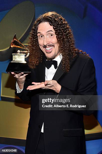 Winner of Best Comedy Album "Weird Al" Yankovic poses at the Premiere Ceremony during The 57th Annual GRAMMY Awards at Nokia Theatre L.A. LIVE on...