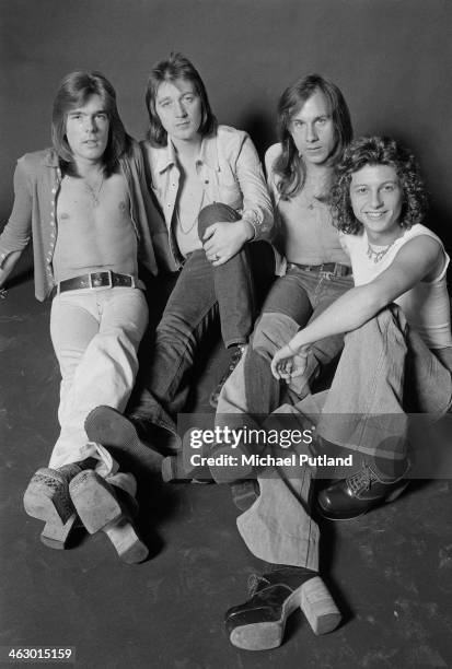 British rock band Home, 8th July 1973. Left to right: bassist Cliff Williams, singer Mick Stubbs , drummer Mick Cook and guitarist Laurie Wisefield....