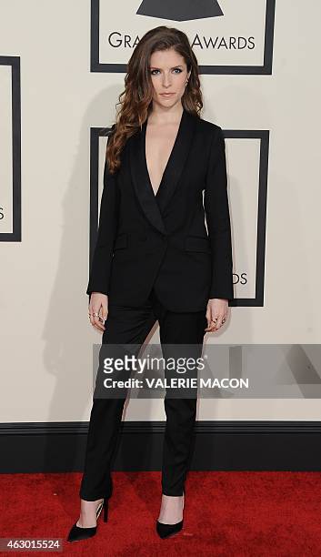 Anna Kendrick arrives on the red carpet for the 57th Annual Grammy Awards in Los Angeles February 8, 2015. AFP PHOTO / VALERIE MACON