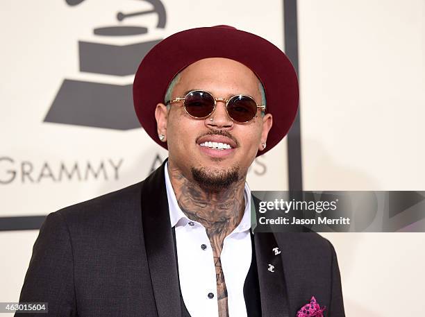 Singer Chris Brown attends The 57th Annual GRAMMY Awards at the STAPLES Center on February 8, 2015 in Los Angeles, California.