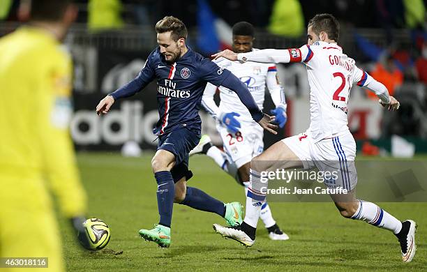 Yohan Cabaye of PSG in action during the French Ligue 1 match between Olympique Lyonnais and Paris Saint-Germain FC at Stade de Gerland on February...