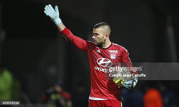 Goalkeeper of Lyon Anthony Lopes reacts during the French Ligue 1 match between Olympique Lyonnais and Paris Saint-Germain FC at Stade de Gerland on...