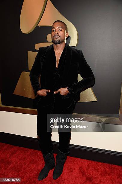 Kanye West attends The 57th Annual GRAMMY Awards at the STAPLES Center on February 8, 2015 in Los Angeles, California.