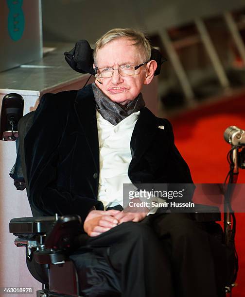 Stephen Hawking attends the EE British Academy Film Awards at The Royal Opera House on February 8, 2015 in London, England.
