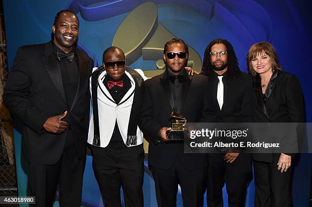 Winners of Best R&B Song, Jerome 'J-Roc' Harmon, Brian Soko, Rasool Diaz, Andre Eric Proctor, and Chair of the National Board of Trustees of the...