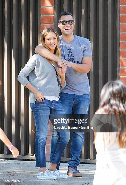 Jessica Alba and Cash Warren are seen on February 08, 2015 in Los Angeles, California.