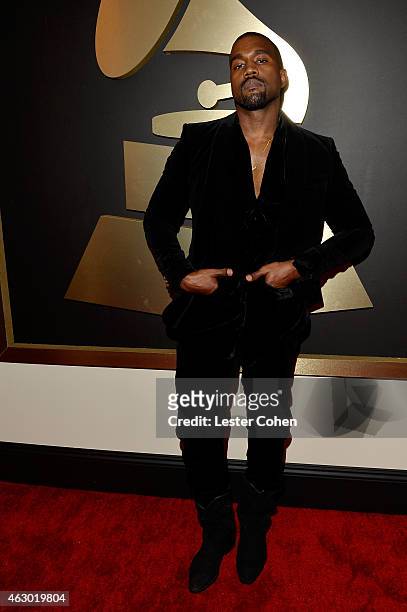 Recording artist Kanye West attends The 57th Annual GRAMMY Awards at the STAPLES Center on February 8, 2015 in Los Angeles, California.
