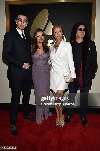 Personalities Nick Simmons, Sophie Simmons, Shannon Tweed and Gene Simmons attend The 57th Annual GRAMMY Awards at the STAPLES Center on February 8,...
