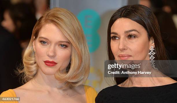 Lea Seydoux and Monica Bellucci attend the EE British Academy Film Awards at The Royal Opera House on February 8, 2015 in London, England.