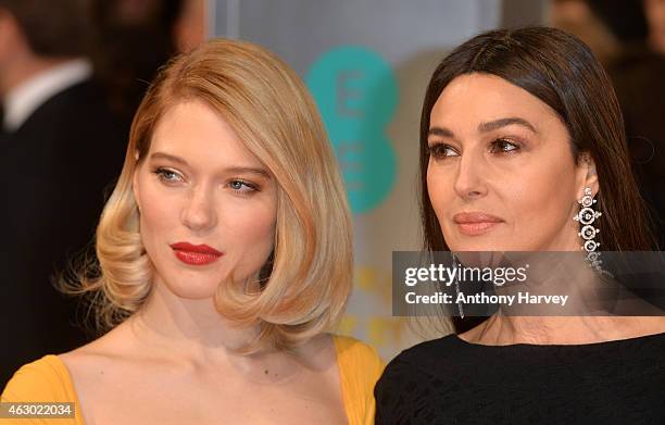 Lea Seydoux and Monica Bellucci attend the EE British Academy Film Awards at The Royal Opera House on February 8, 2015 in London, England.