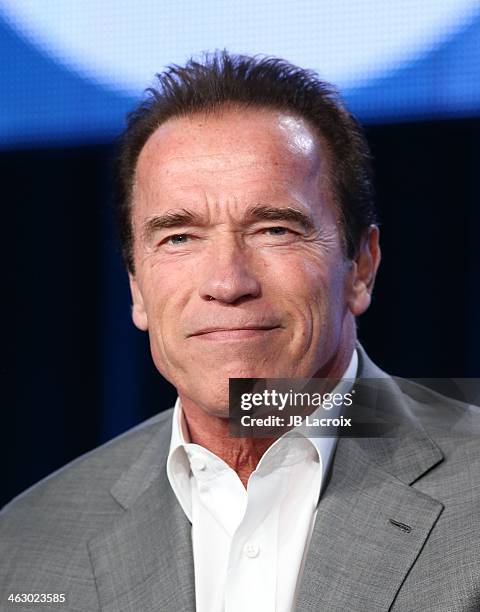 Arnold Schwarzenegger attends the 2014 TCA Winter Press Tour - CBS/CW/Showtime Panels at The Langham Huntington Hotel and Spa on January 16, 2014 in...