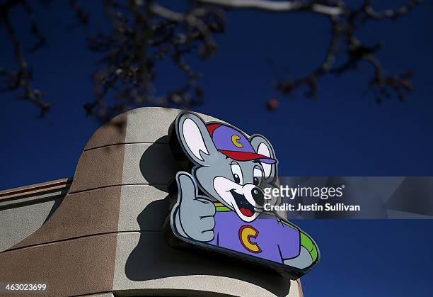 Sign is posted in front of a Chuck E. Cheese restaurant on January 16, 2014 in Newark, California. CEC Entertainment, operator of 577 kid-themed...