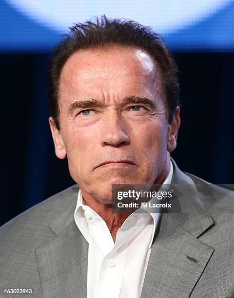 Arnold Schwarzenegger attends the 2014 TCA Winter Press Tour - CBS/CW/Showtime Panels at The Langham Huntington Hotel and Spa on January 16, 2014 in...