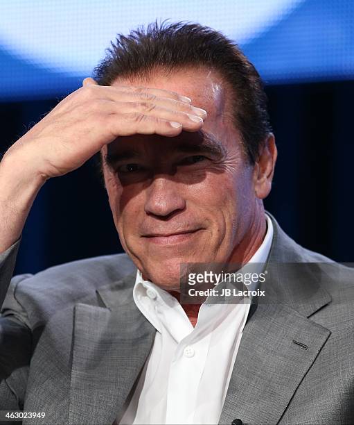 Arnold Schwarzenegger attends the 2014 TCA Winter Press Tour - CBS/CW/Showtime Panels at The Langham Huntington Hotel and Spa on January 16, 2014 in...