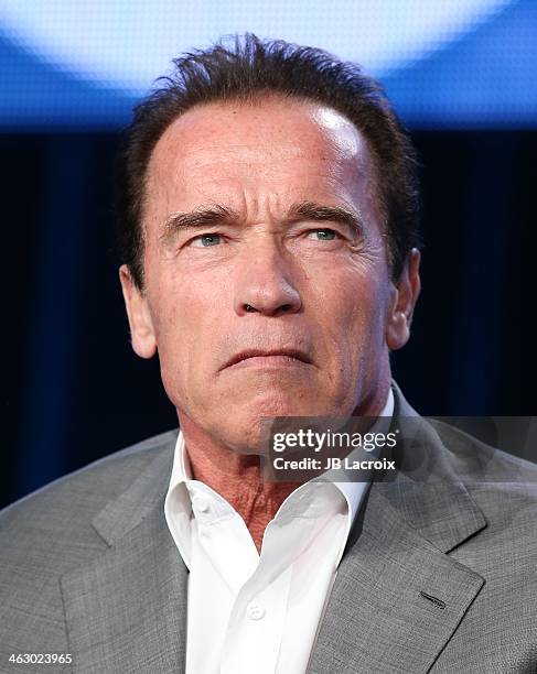 Arnold Schwarzenegger attends the 2014 TCA Winter Press Tour - CBS/CW/Showtime Panels at The Langham Huntington Hotel and Spa on January 16, 2014 in...