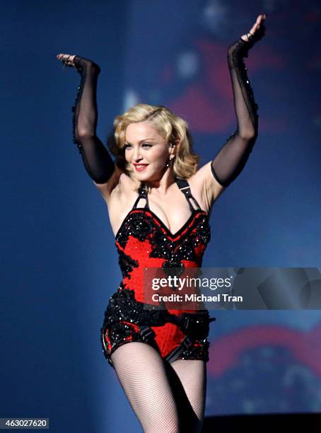 Singer/songwriter Madonna performs onstage during The 57th Annual GRAMMY Awards at STAPLES Center on February 8, 2015 in Los Angeles, California.