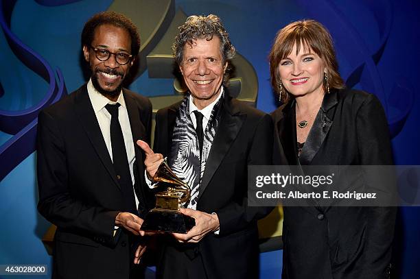 Winners for Best Jazz Instrumental Album Brian Blades, Chick Corea, and Chair of the National Board of Trustees of the Recording Academy Christine...