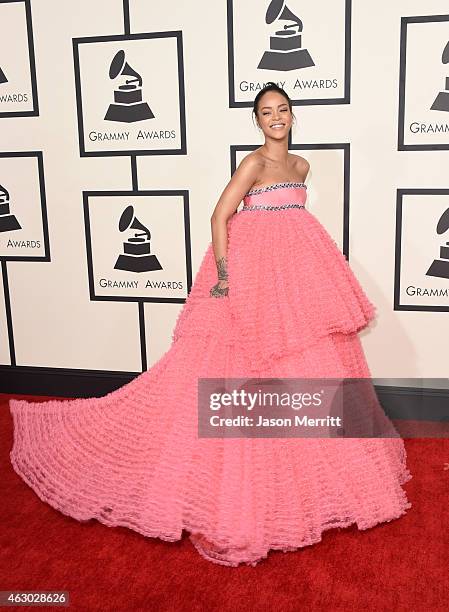 Singer Rihanna attends The 57th Annual GRAMMY Awards at the STAPLES Center on February 8, 2015 in Los Angeles, California.