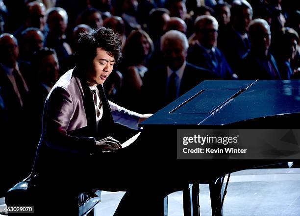 Musician Lang Lang performs onstage during The 57th Annual GRAMMY Awards at the STAPLES Center on February 8, 2015 in Los Angeles, California.