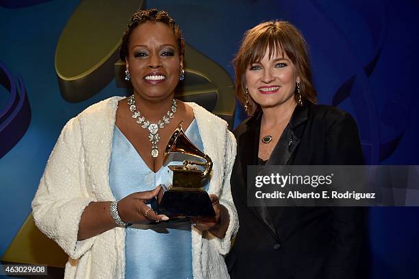 Winner of Best Jazz Vocal Album, Dianne Reeves and Chair of the National Board of Trustees of the Recording Academy Christine Albert pose at the...