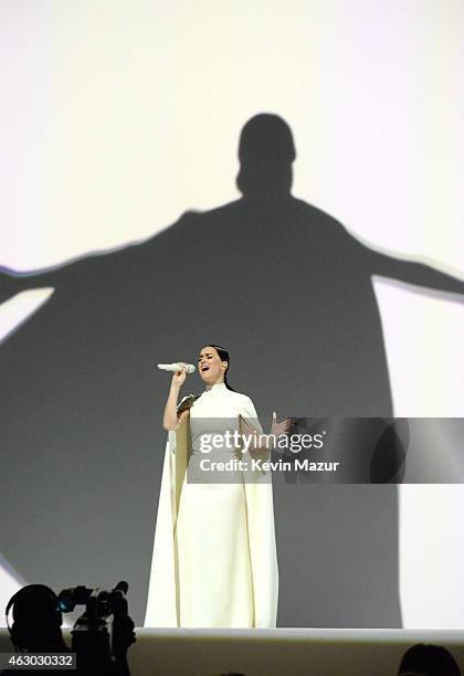 Katy Perry performs onstage during The 57th Annual GRAMMY Awards at the STAPLES Center on February 8, 2015 in Los Angeles, California.