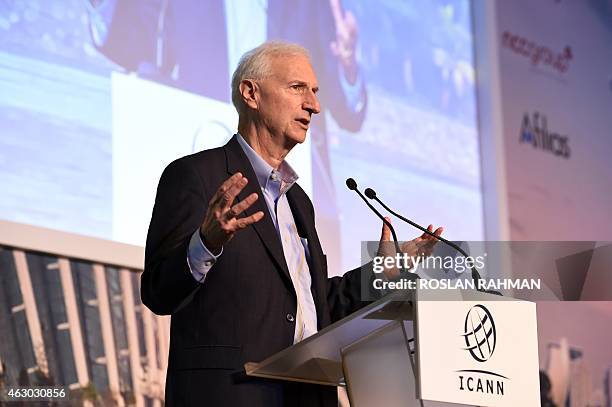 Chief Executive Officer and Vice Chairman of the Clinton Health Access Initiative Ira Magaziner speaks during the opening of the Internet Corporation...