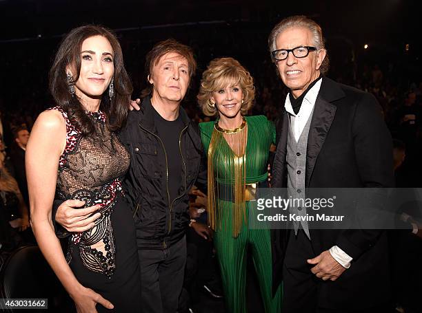 Nancy Shivell, Paul McCartney, Jane Fona and Richard Perry attend The 57th Annual GRAMMY Awards at STAPLES Center on February 8, 2015 in Los Angeles,...