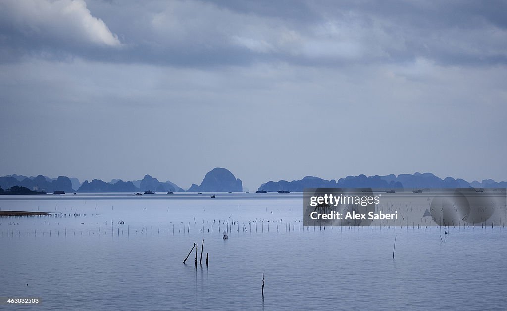 A view over Halong bay at sunrise.