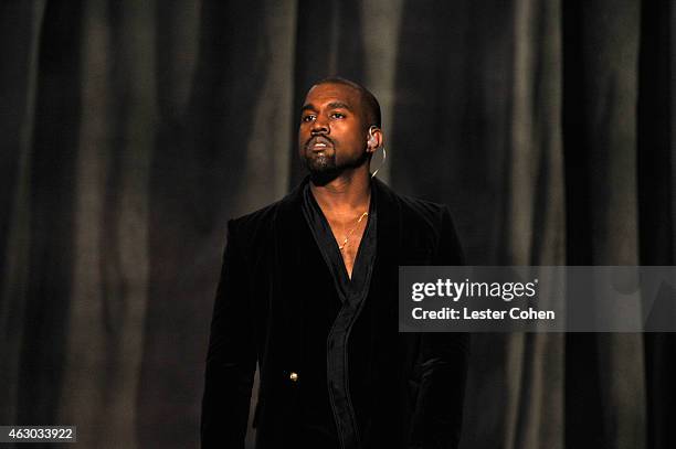 Recording artist Kanye West performs onstage during The 57th Annual GRAMMY Awards at the STAPLES Center on February 8, 2015 in Los Angeles,...