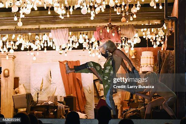 Actress Kristen Wiig and dancer Maddie Ziegler perform onstage during The 57th Annual GRAMMY Awards at the STAPLES Center on February 8, 2015 in Los...