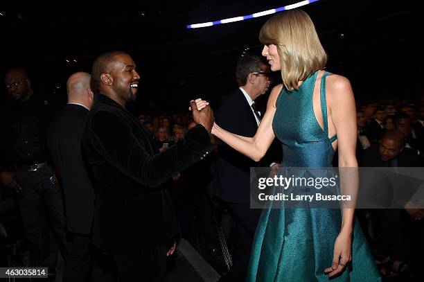 Recording Artists Kanye West and Taylor Swift attend The 57th Annual GRAMMY Awards at the STAPLES Center on February 8, 2015 in Los Angeles,...