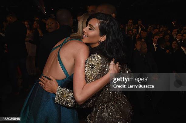 Recording Artist Taylor Swift and Kim Kardashian attend The 57th Annual GRAMMY Awards at the STAPLES Center on February 8, 2015 in Los Angeles,...