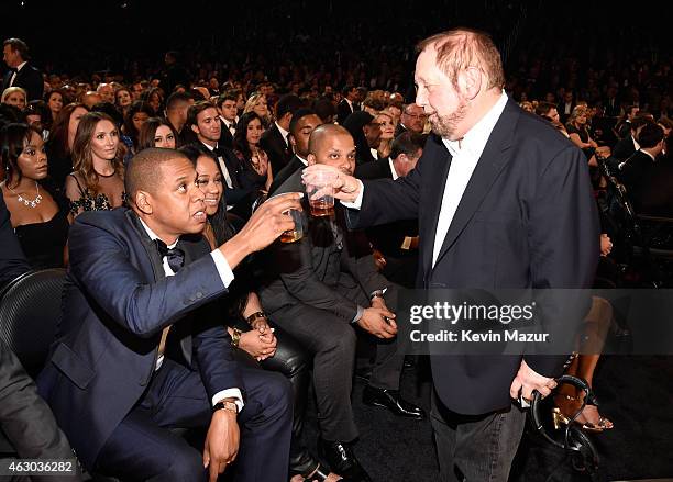 Jay Z and Ken Ehrlich attend The 57th Annual GRAMMY Awards at STAPLES Center on February 8, 2015 in Los Angeles, California.