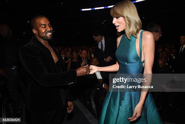 Recording Artists Kanye West and Taylor Swift attend The 57th Annual GRAMMY Awards at the STAPLES Center on February 8, 2015 in Los Angeles,...