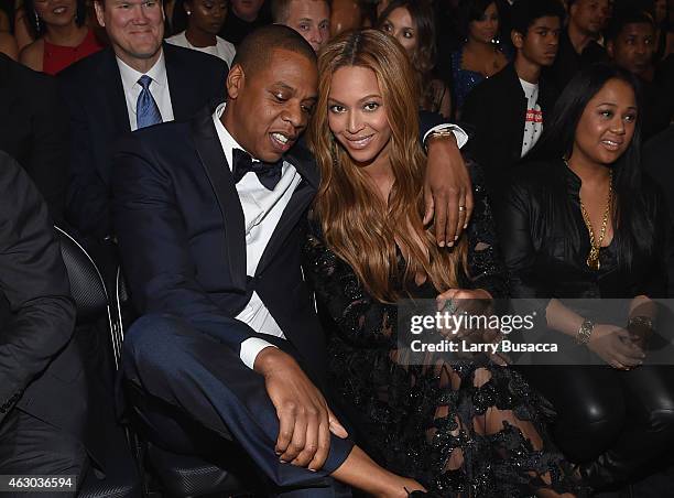 Recording Artists Jay Z and Beyonce attend The 57th Annual GRAMMY Awards at the STAPLES Center on February 8, 2015 in Los Angeles, California.