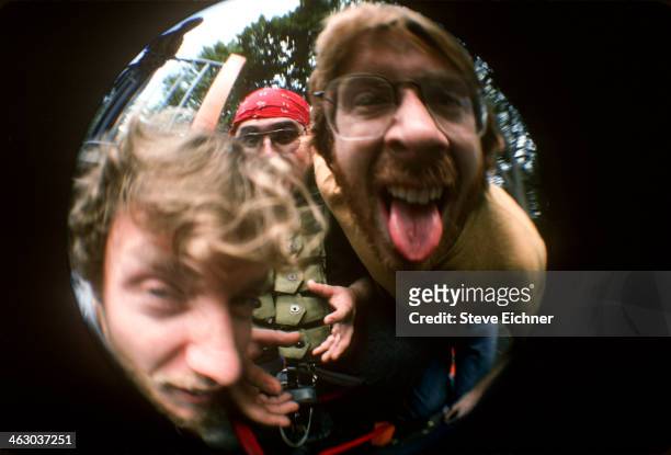 Portrait of, from left, American musicians Chris Barron, of Spin Doctors, John Popper, of Blues Traveler, and Trey Anastasio, of Phish, as they pose...