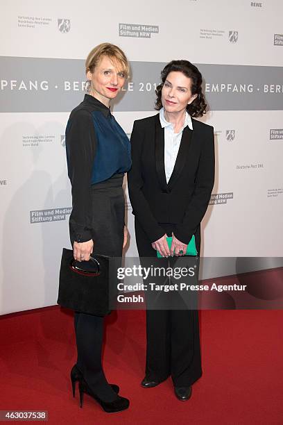 Actress Gudrun Landgrebe and Christina Grosse of the TV series 'Weinberg' attend the NRW Reception 2015 at Landesvertretung on February 8, 2015 in...
