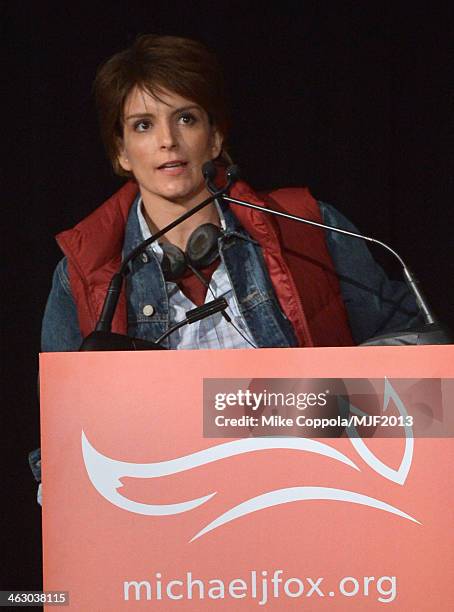 Tina Fey performs at the 2013 A Funny Thing Happened On The Way To Cure Parkinson's event benefiting The Michael J. Fox Foundation for Parkinson's...