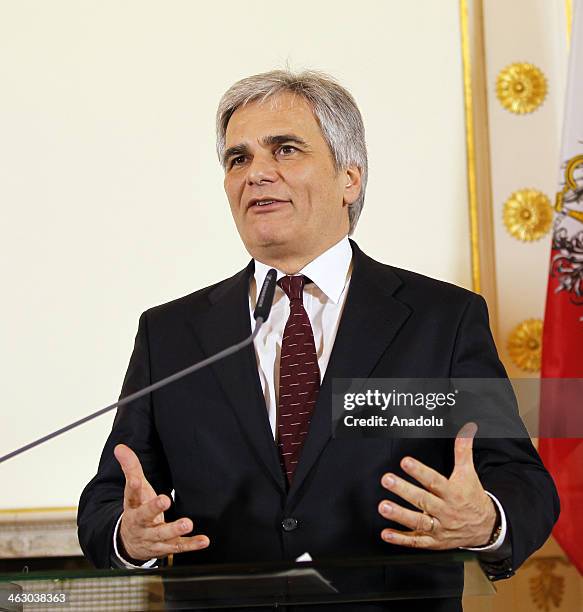 Austria Prime Minister Werner Faymann speaks during a press conference in Wien, Austria on January 16, 2014.