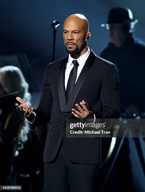 Recording artist Common performs onstage during The 57th Annual GRAMMY Awards at STAPLES Center on February 8, 2015 in Los Angeles, California.