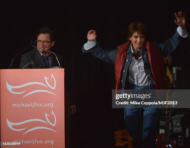 Michael J. Fox and Tina Fey speak at the 2013 A Funny Thing Happened On The Way To Cure Parkinson's event benefiting The Michael J. Fox Foundation...