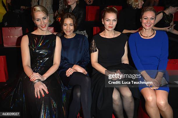 Judith Rakers, Angela Gessmann, Anna Loos and Ruth Moschner attend the Guido Maria Kretschmer Show during Mercedes-Benz Fashion Week Autumn/Winter...