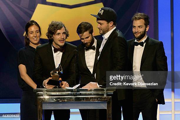 Producers Solal Micenmacher, Jett Steiger and Kathleen Heffernan, and directors Clement Durou and Pierre Dupaquier , winners of Best Music Video for...