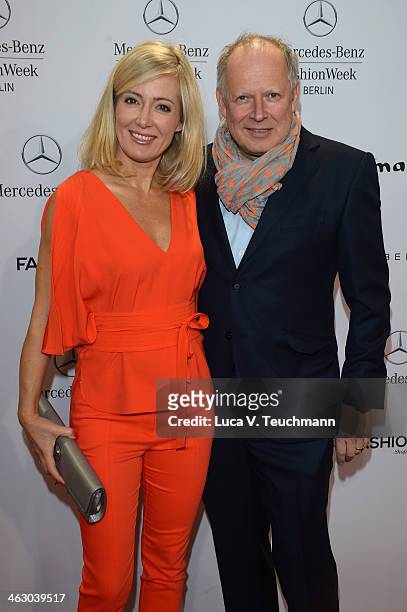 Axel Milberg and Judith Milberg attend the Laurel show during Mercedes-Benz Fashion Week Autumn/Winter 2014/15 at Brandenburg Gate on January 16,...