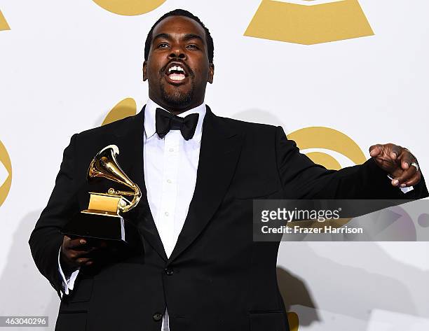 Record producer, songwriter and musician Rodney Jerkins poses with his Grammy for the song 'Stay With Me' poses in the press room during The 57th...